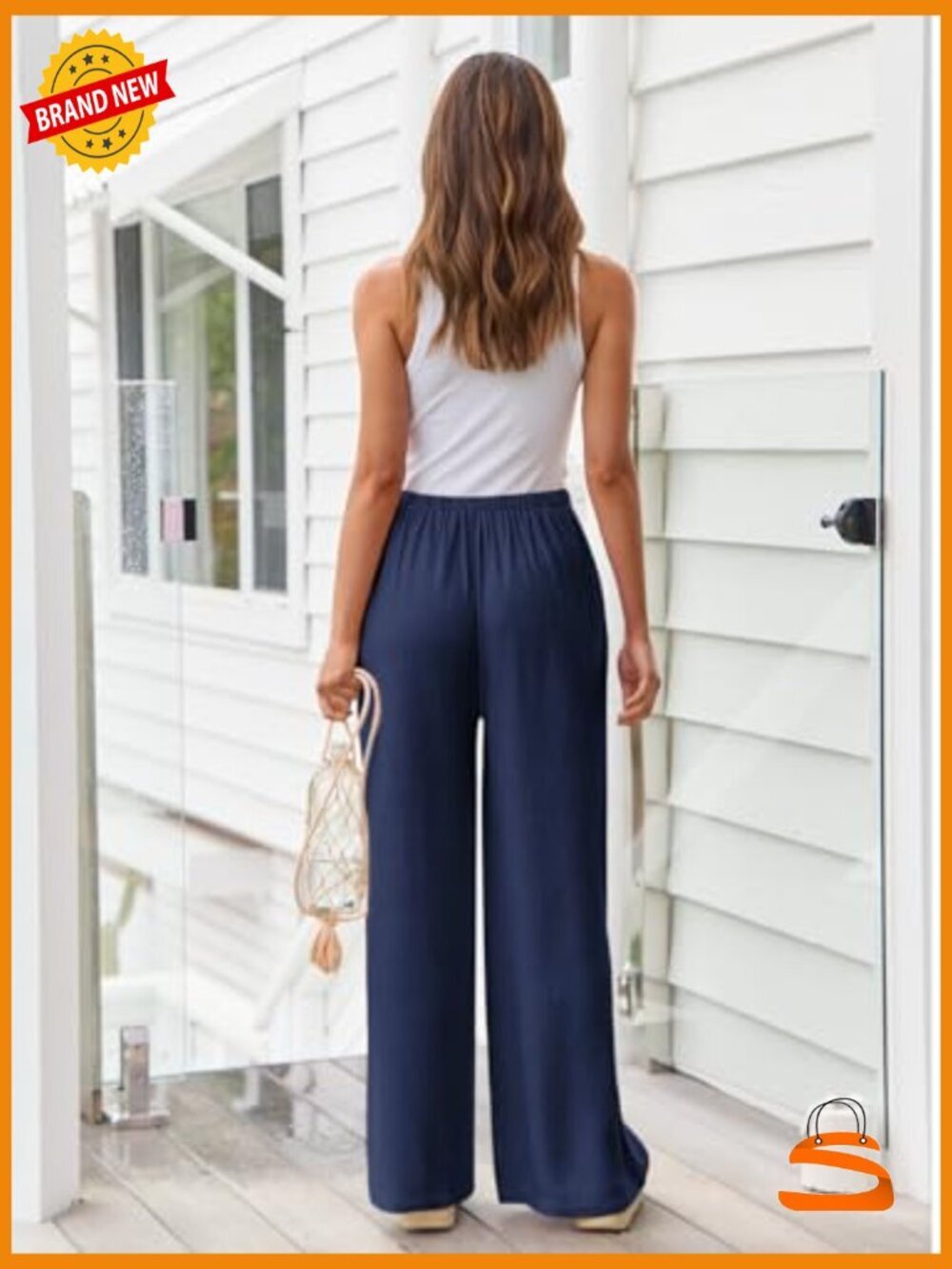 Linen Palazzo Wide Leg Pants with Pockets High Rise - Picture 4 of 6